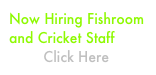 Now Hiring Fishroom   and Cricket Staff 
        Click Here